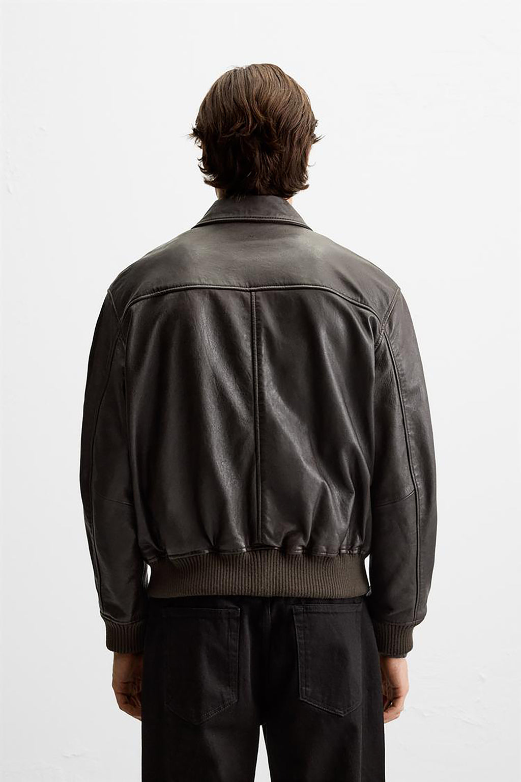 Men's Leather Bomber Jacket With Pockets