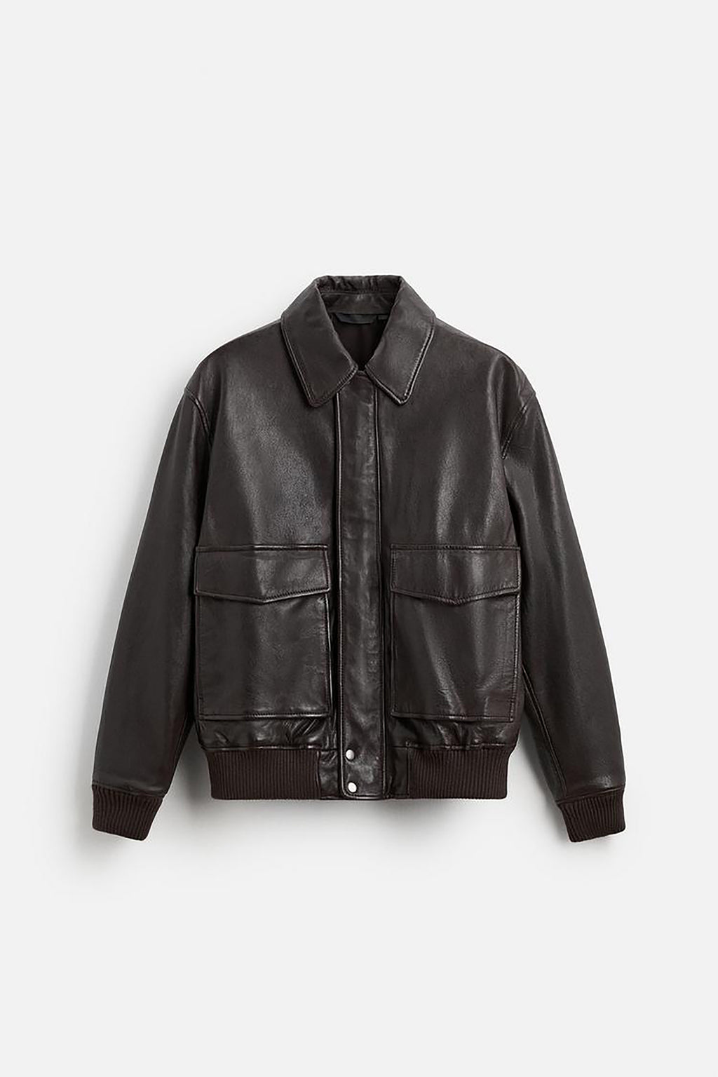 Men's Leather Bomber Jacket With Pockets