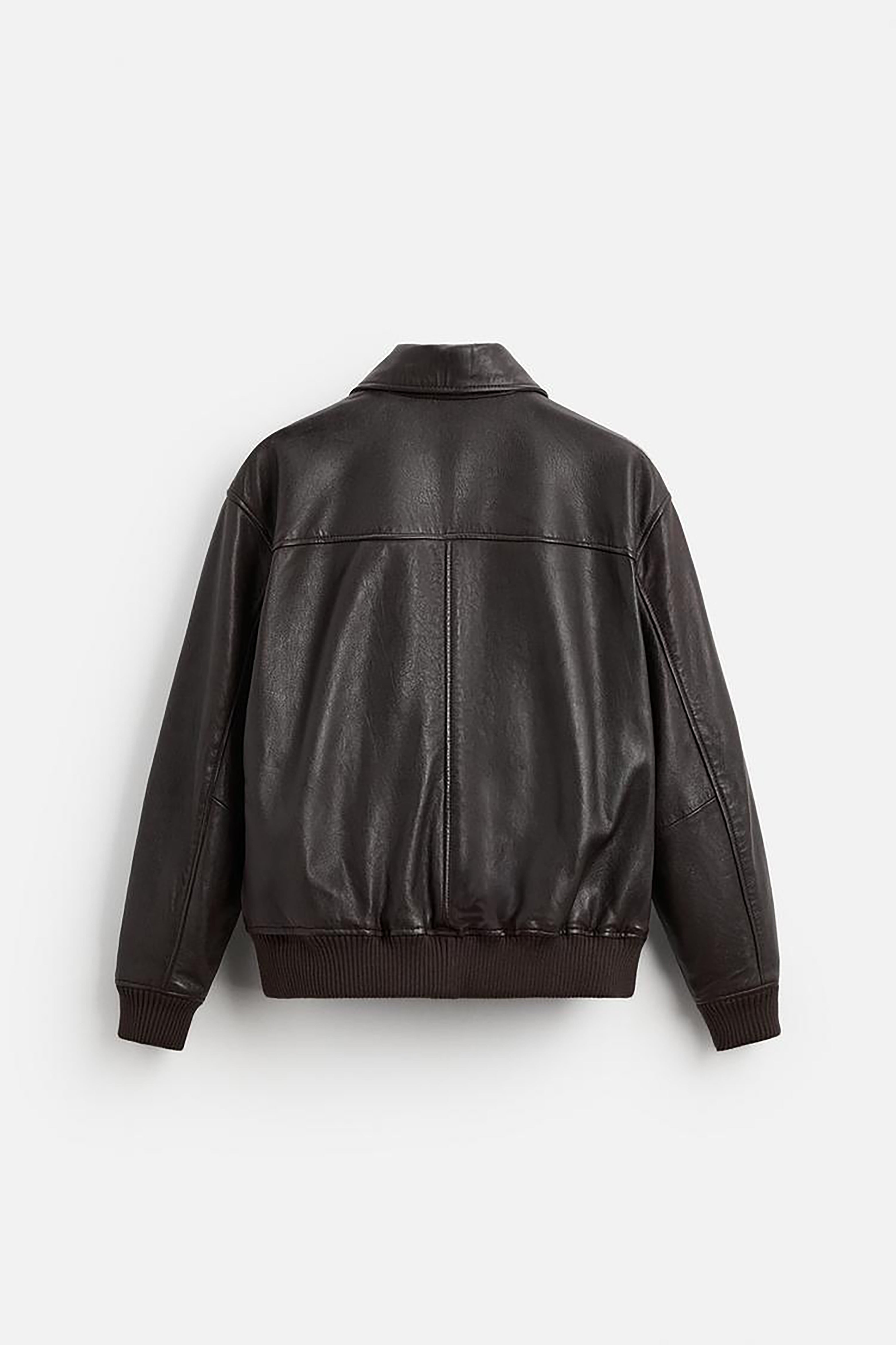 Men's Leather Bomber Jacket With Pockets