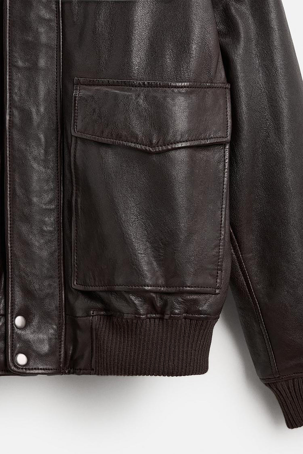 Men's Leather Bomber Jacket With Pockets