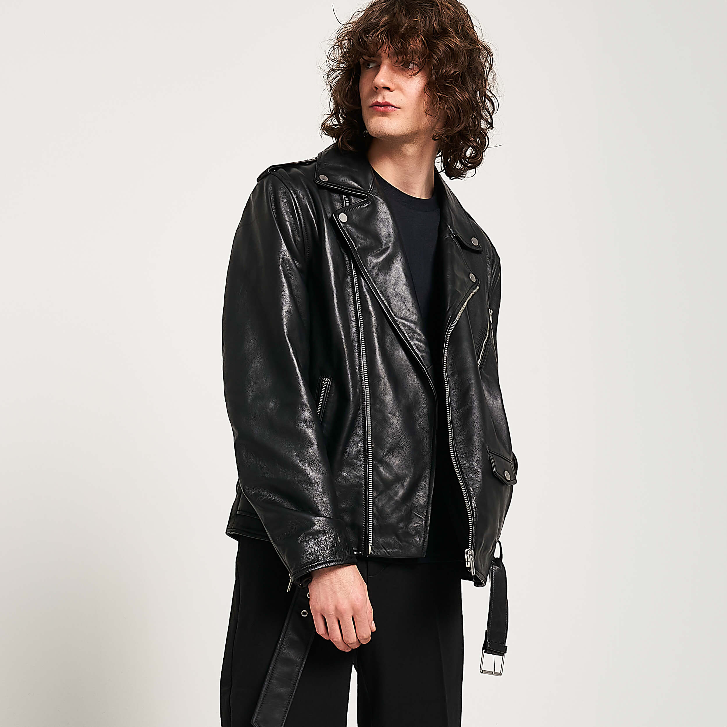 Men’s Belted Real Leather Biker Jacket