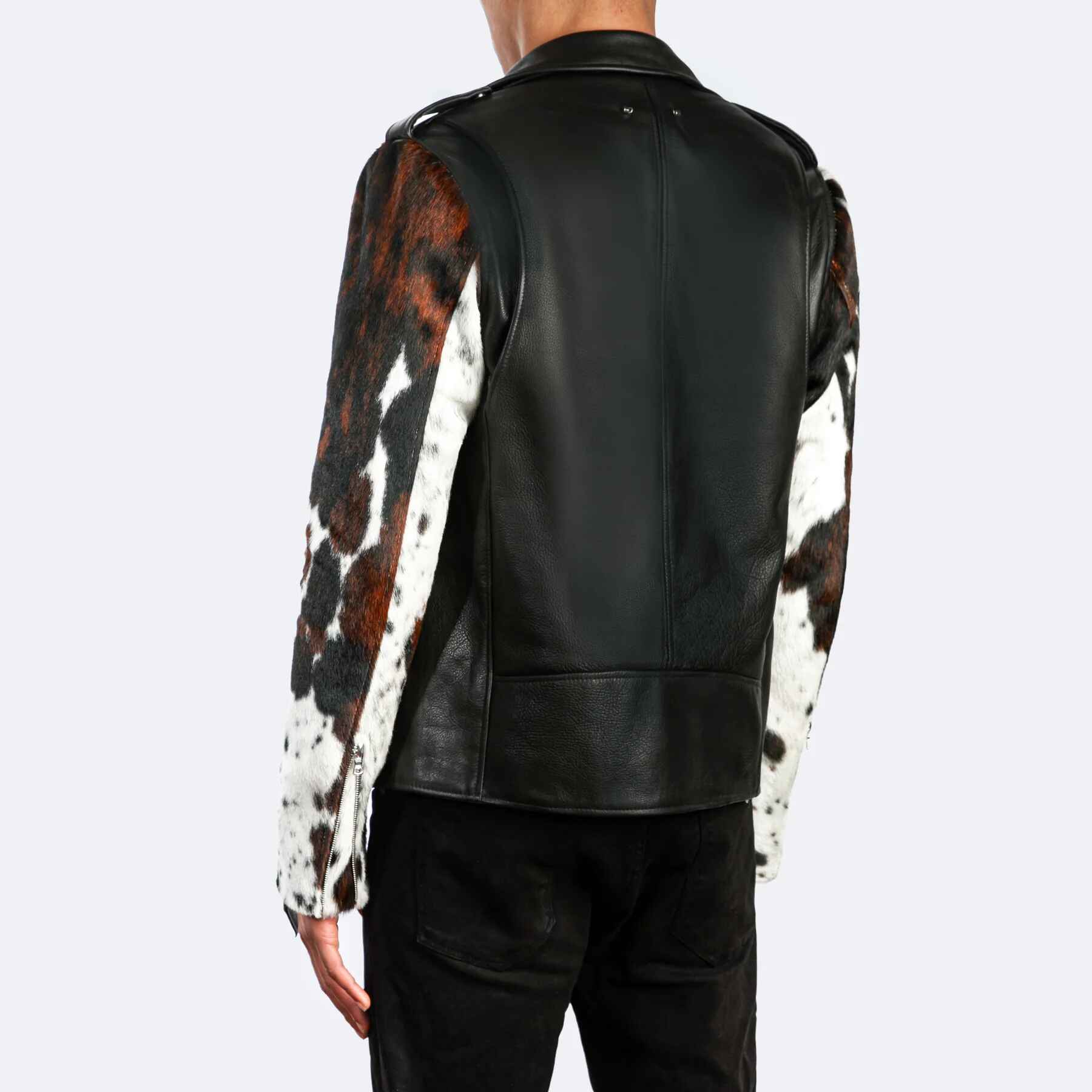 Men's Prince Shoulder Snaps Belted Cowhide Leather Jacket