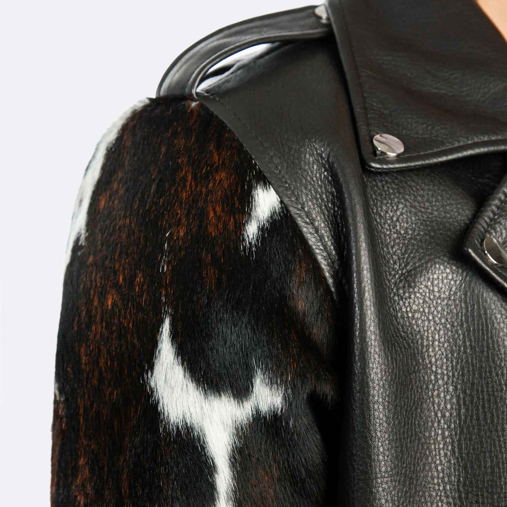 Men's Prince Shoulder Snaps Belted Cowhide Leather Jacket