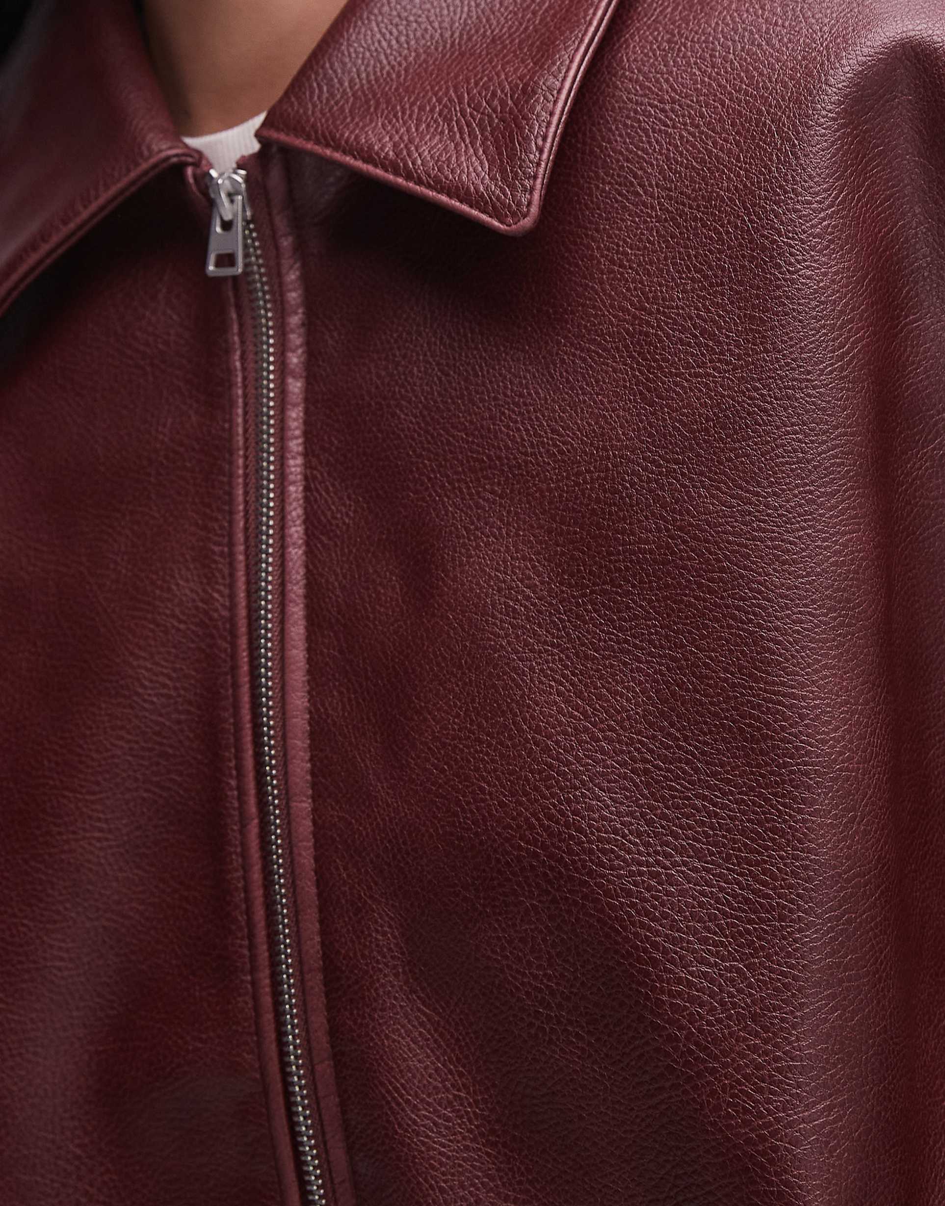Grain Faux Leather oversized Bomber Jacket