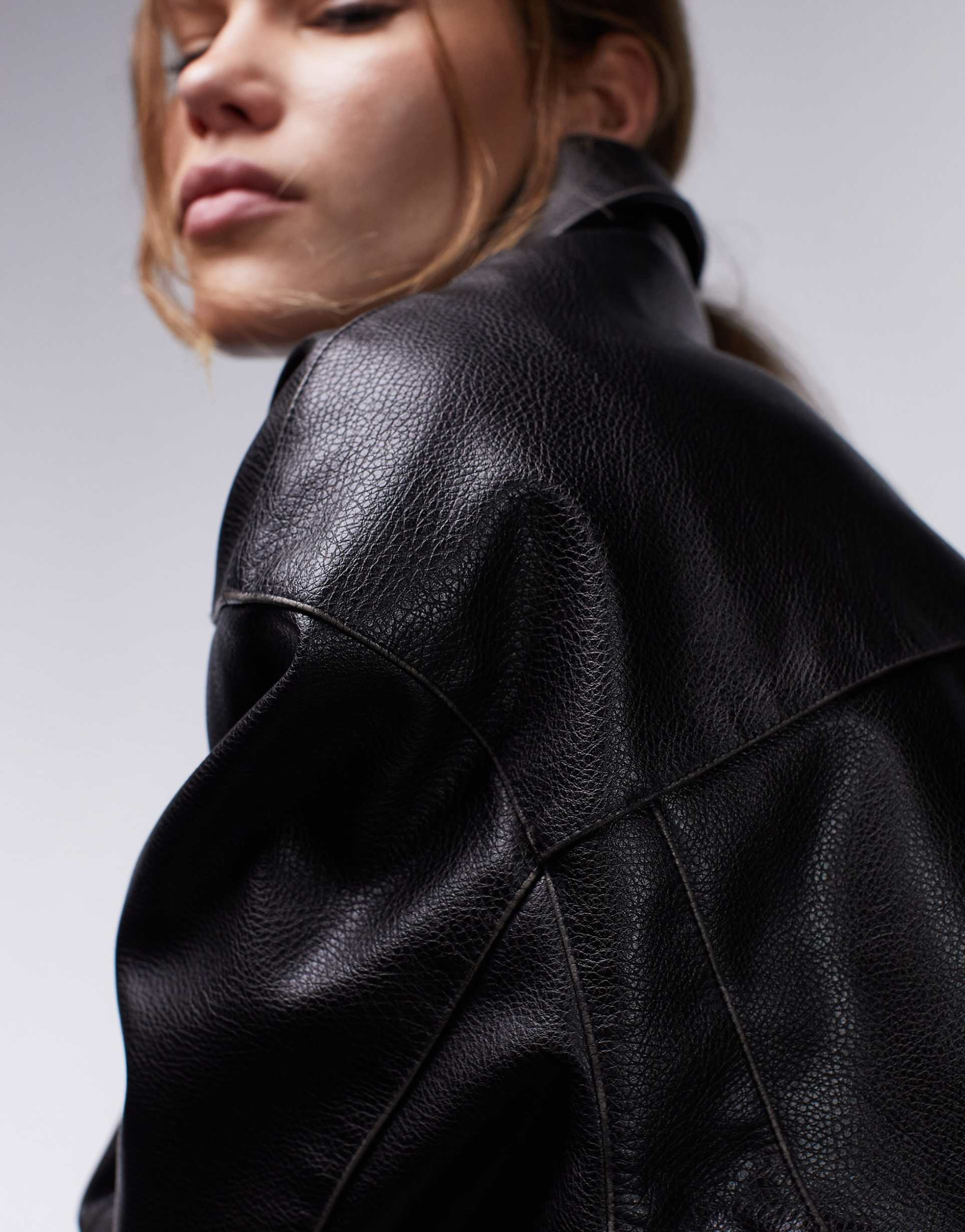 Grain Faux Leather oversized Bomber Jacket