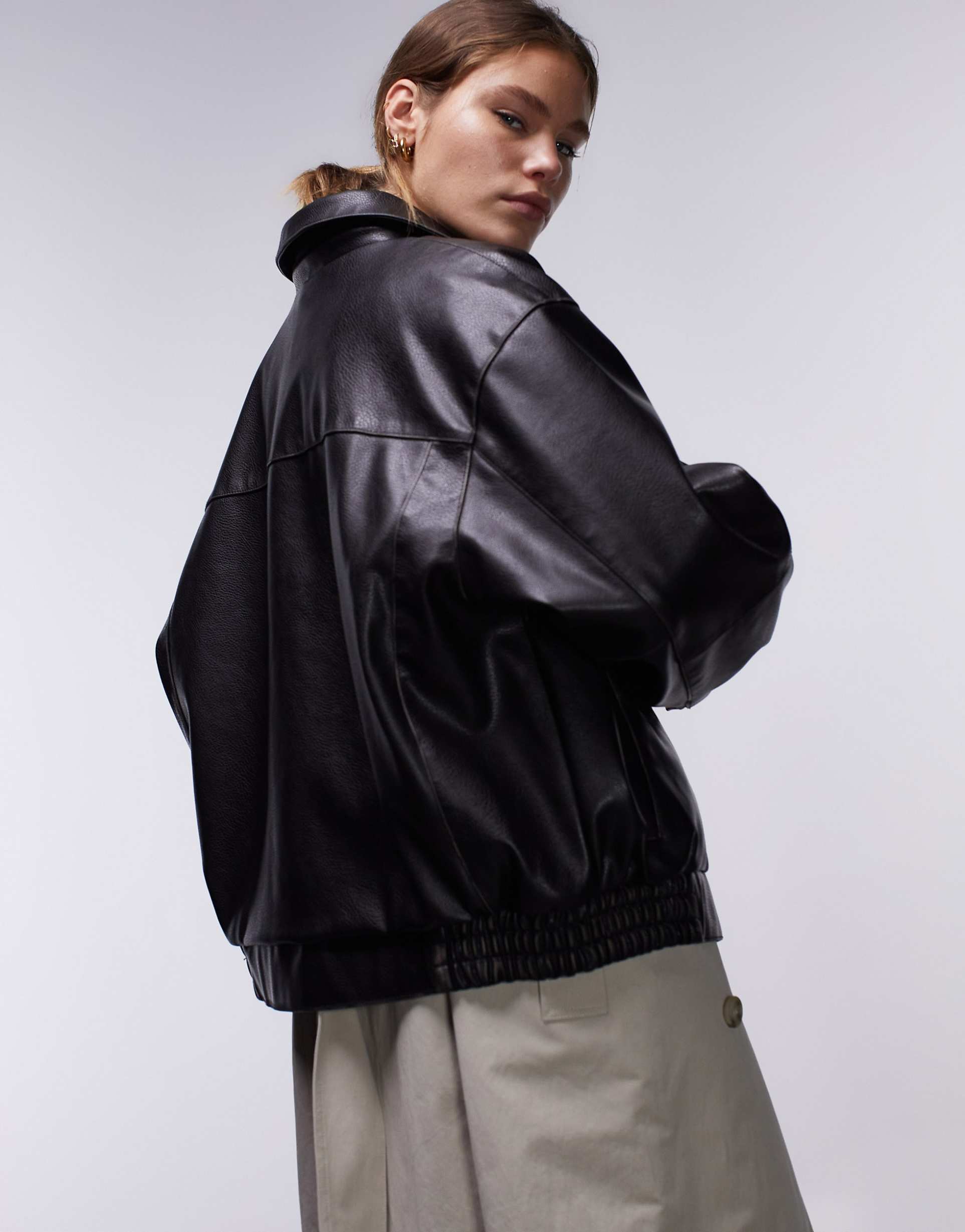 Grain Faux Leather oversized Bomber Jacket