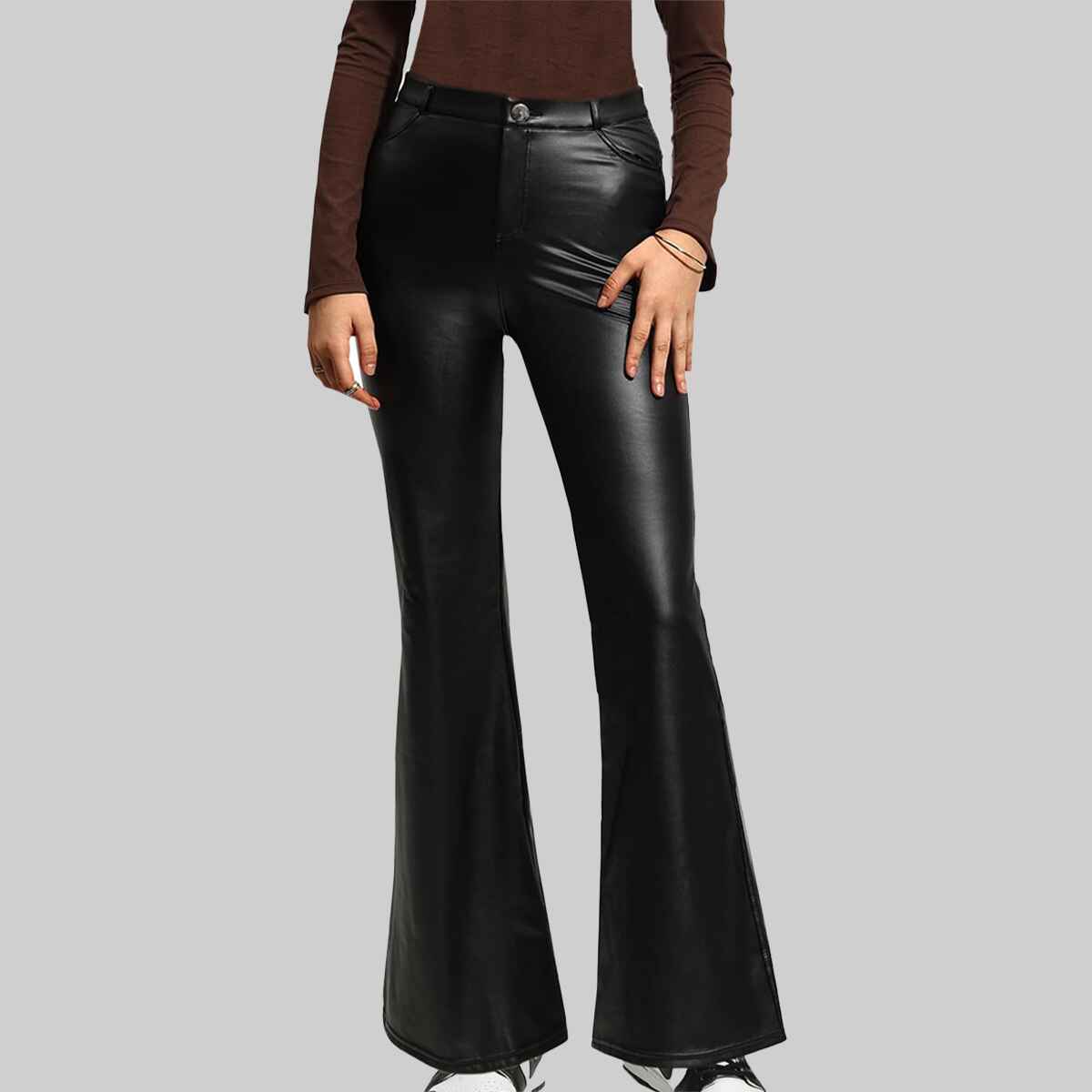 Limited Women's Black Simple Leather Pant Wide Leg