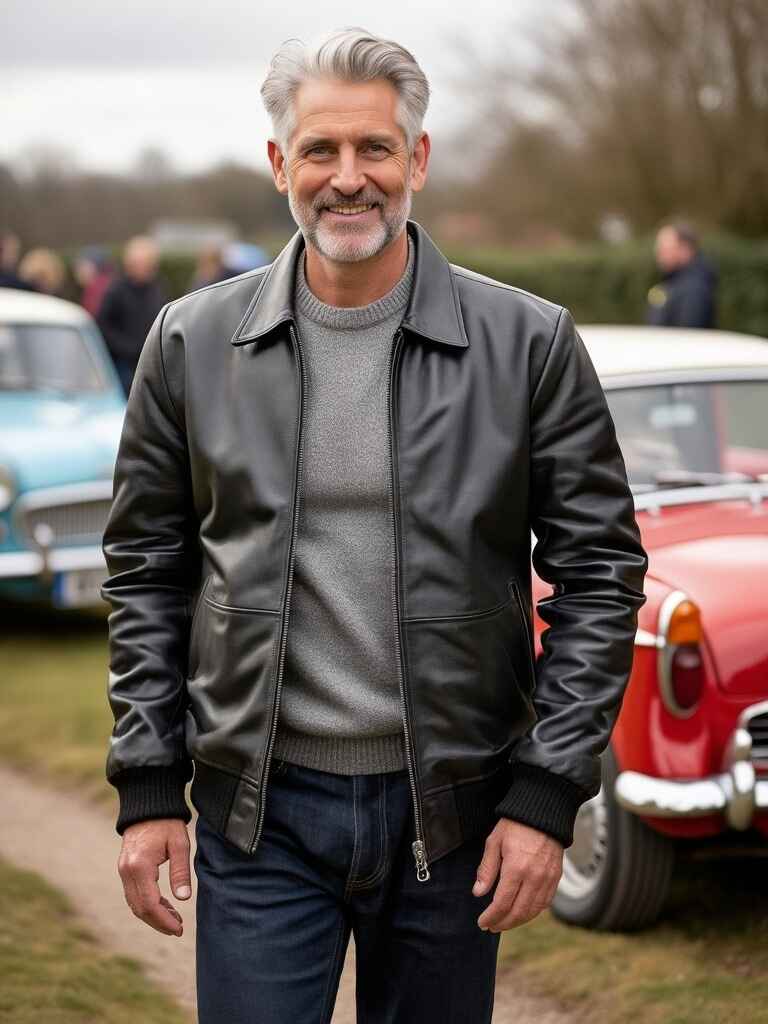 Men's Black Bomber Leather Jacket