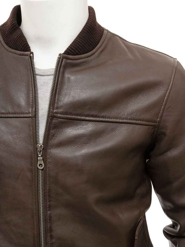 Men's Brown Leather Bomber Jacket