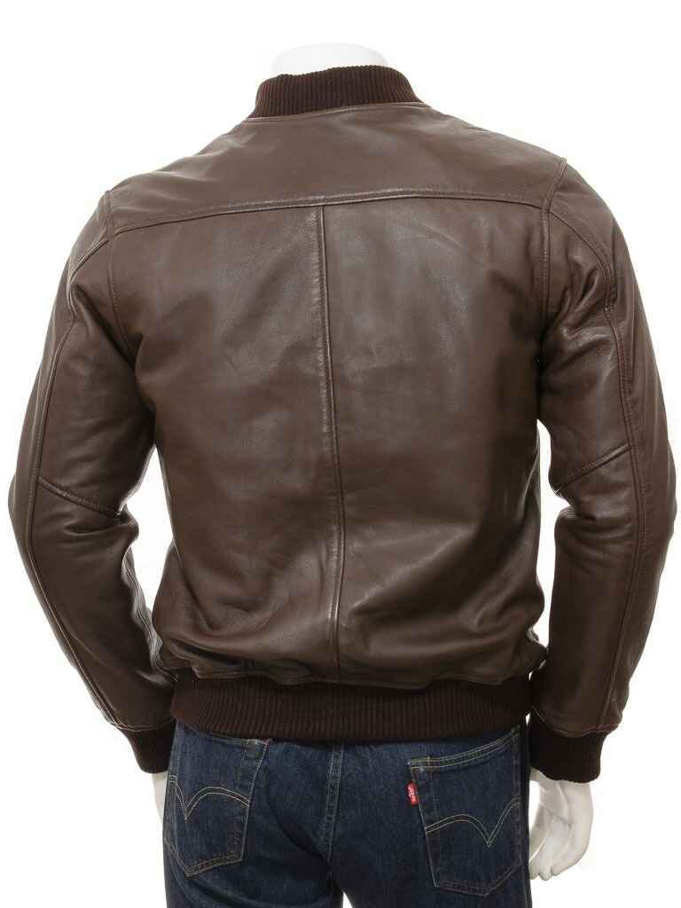 Men's Brown Leather Bomber Jacket