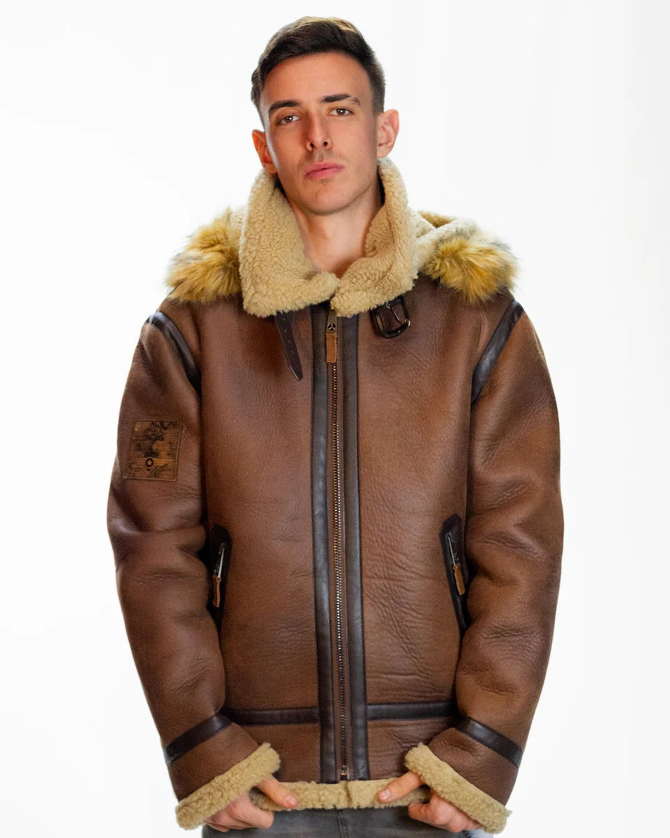 MEN'S TOP GUN® PREMIUM WOOL-BLEND SHEARLING COAT