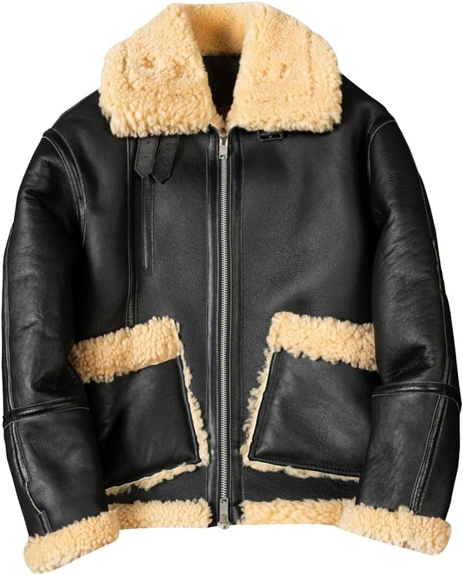 Chaqueta de aviador bomber B3 de sherpa negra para hombre