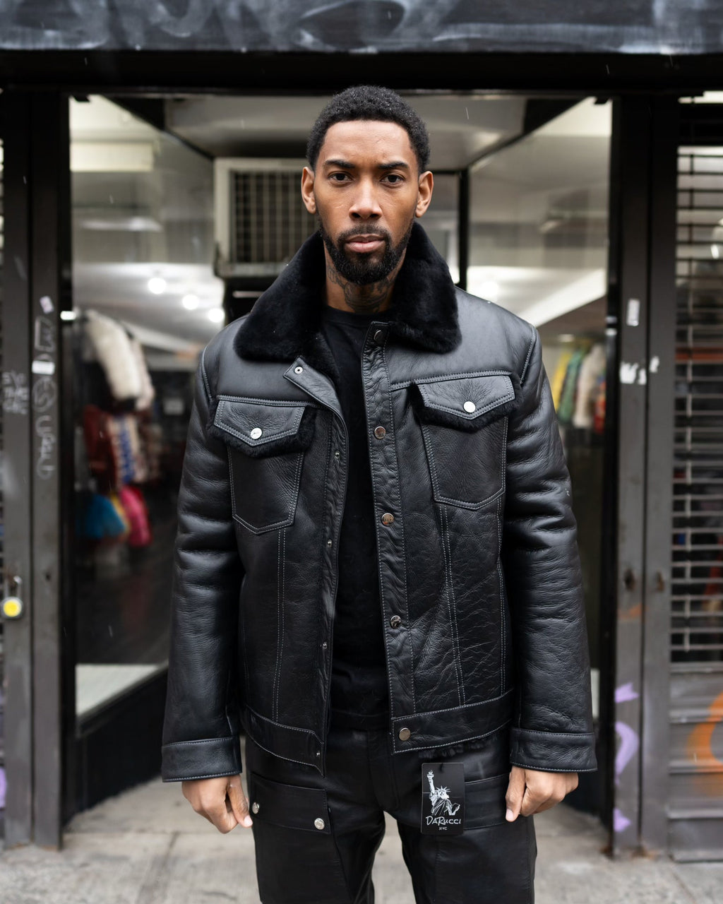 MEN's SHEARLING- BLACK DENIM STYLE SHEARLING