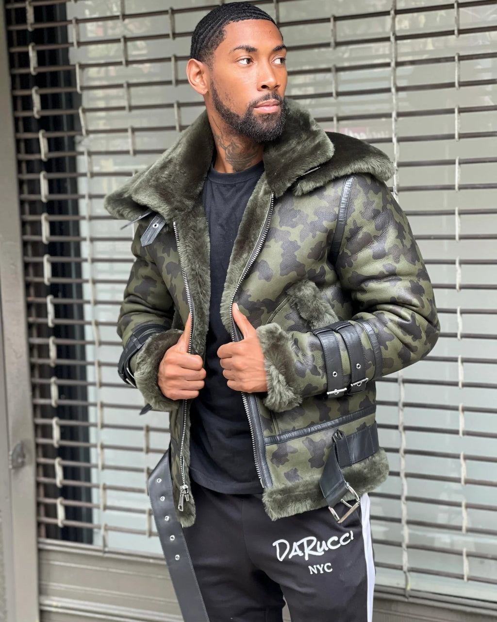 MEN's SHEARLING- CAMO AVIATOR DOUBLE COLLAR