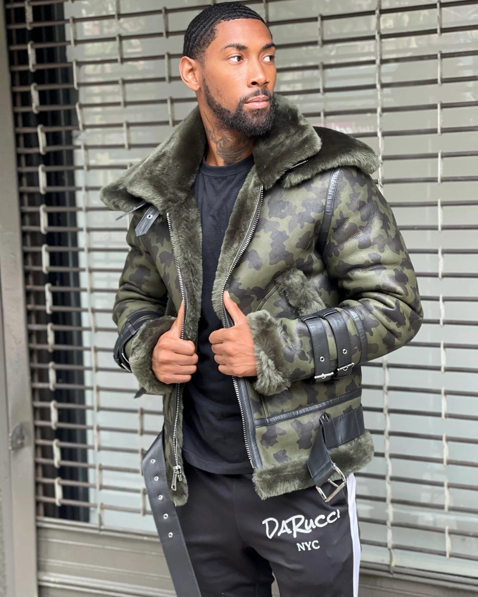 MEN's SHEARLING- CAMO AVIATOR DOUBLE COLLAR