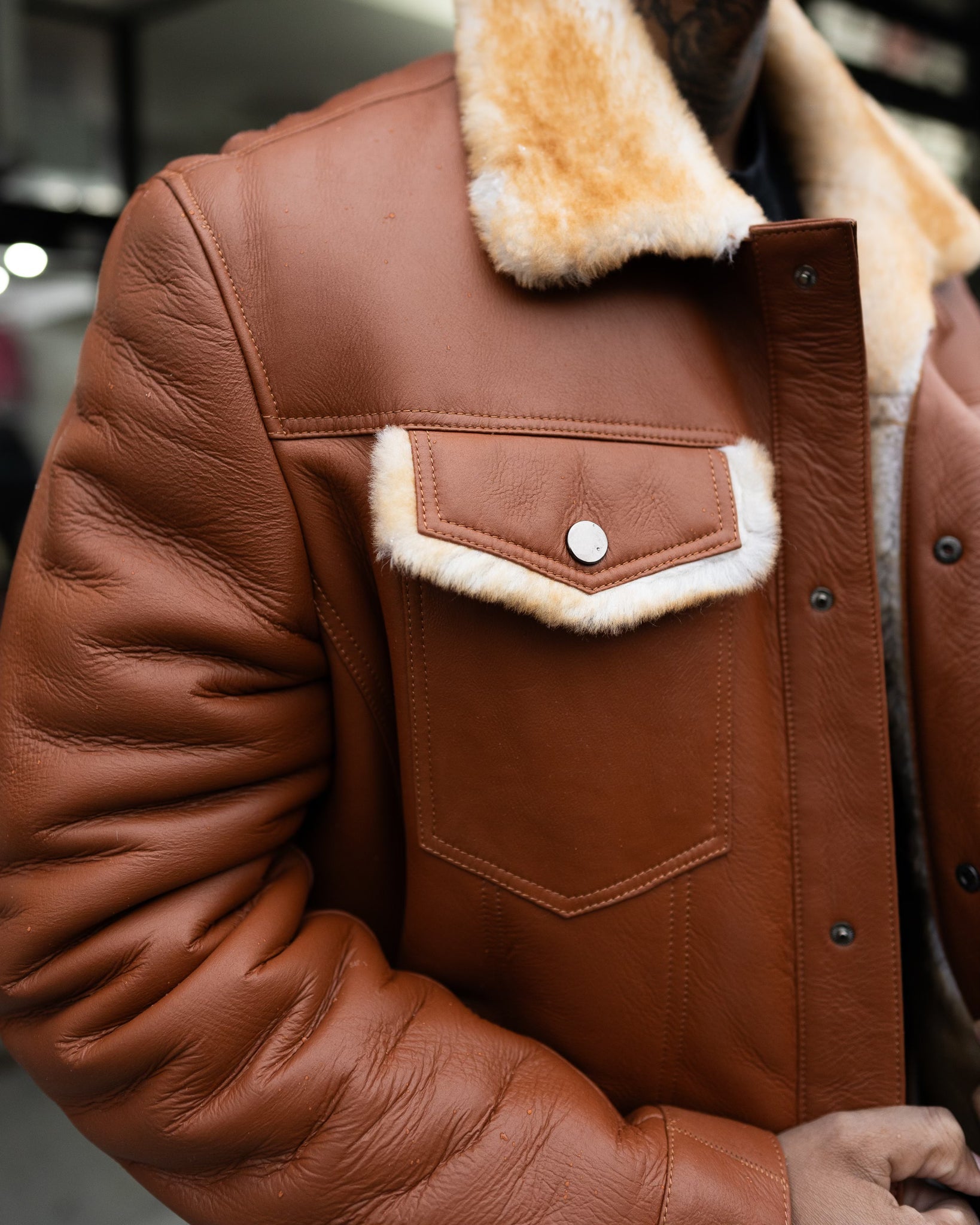 MEN's SHEARLING- COGNAC DENIM STYLE SHEARLING