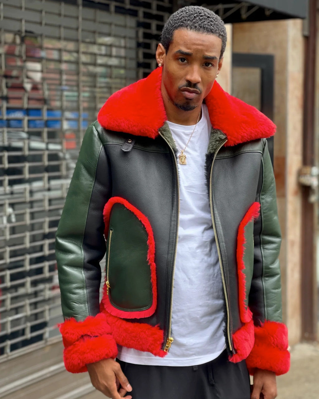 MEN's SHEARLING- MULTI COLOR PILOT STYLE- RED/GREEN/BLACK