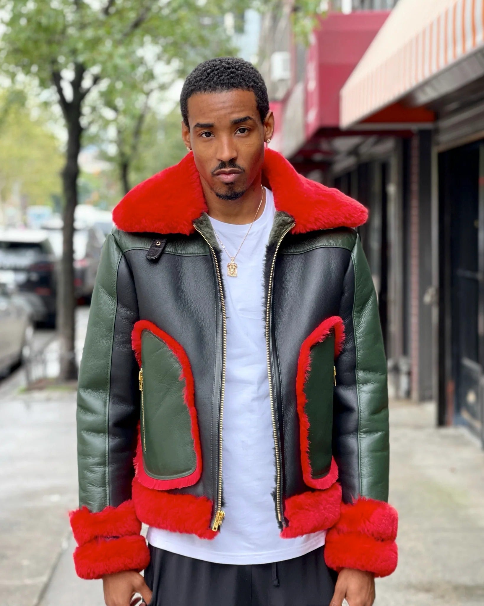 MEN's SHEARLING- MULTI COLOR PILOT STYLE- RED/GREEN/BLACK