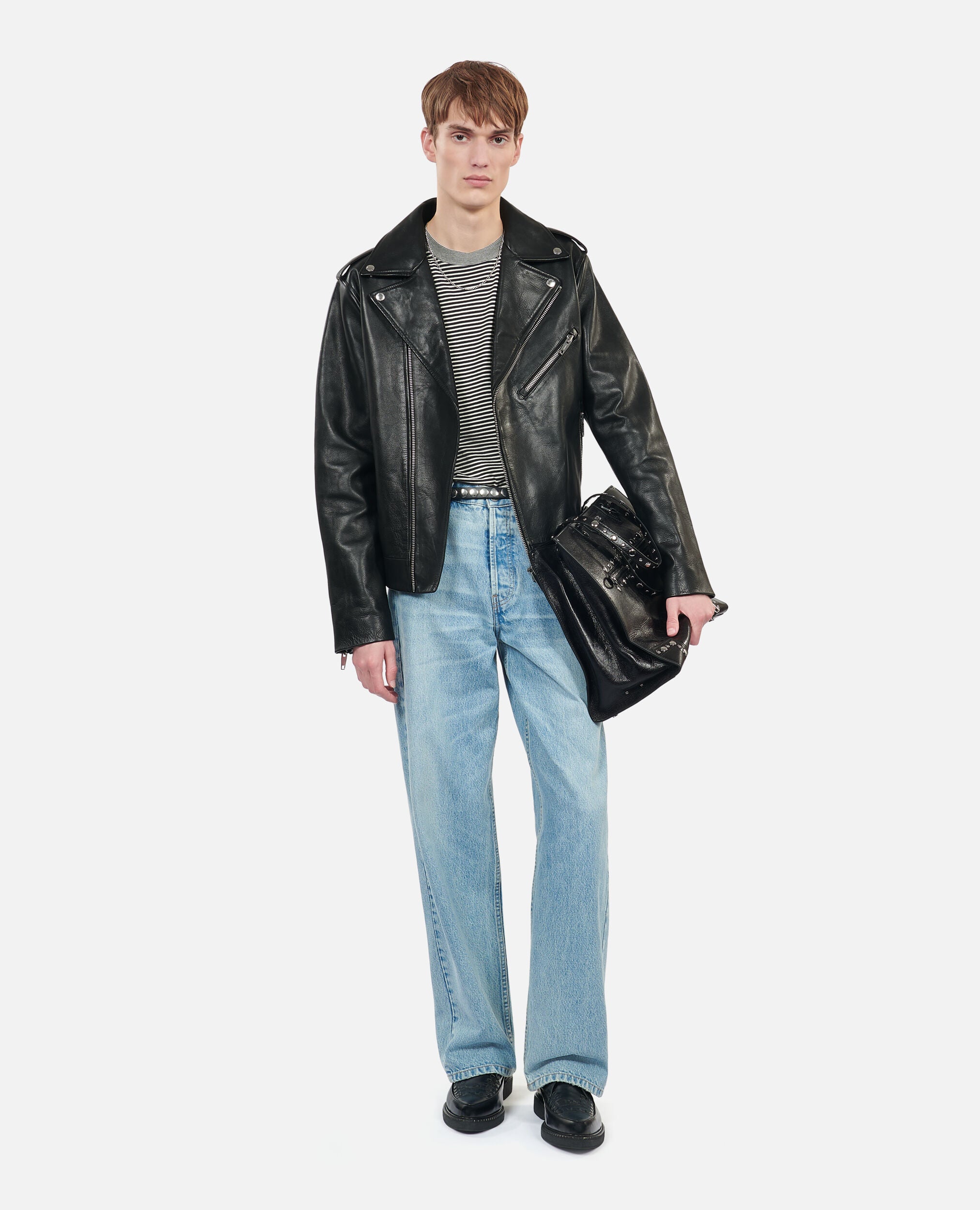 Men Black Leather Biker Jacket