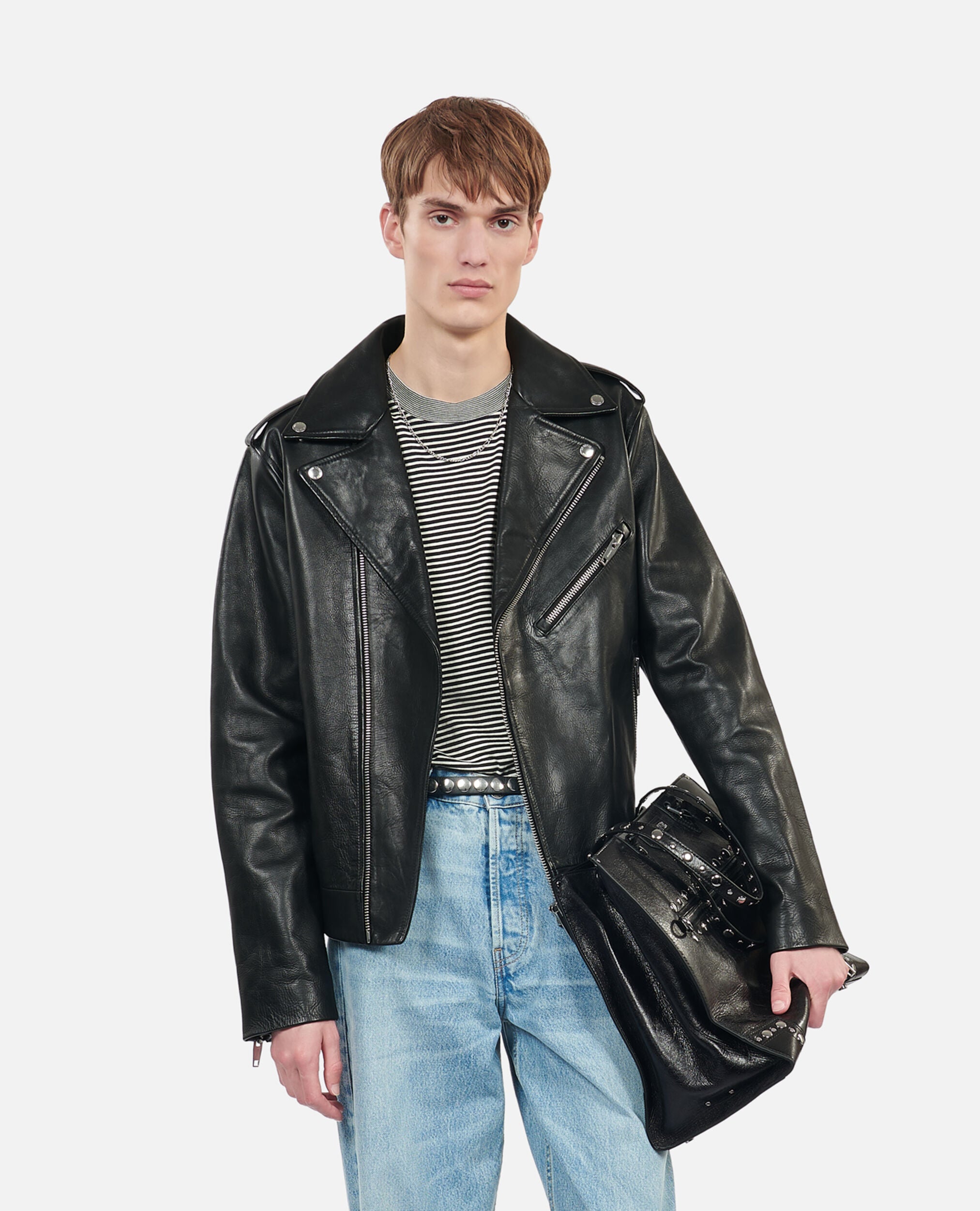 Men Black Leather Biker Jacket