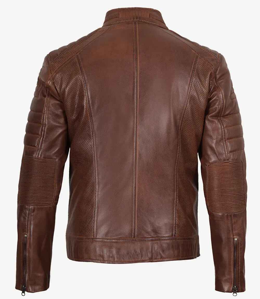 Men Cafe Racer Cognac Brown Leather Jacket