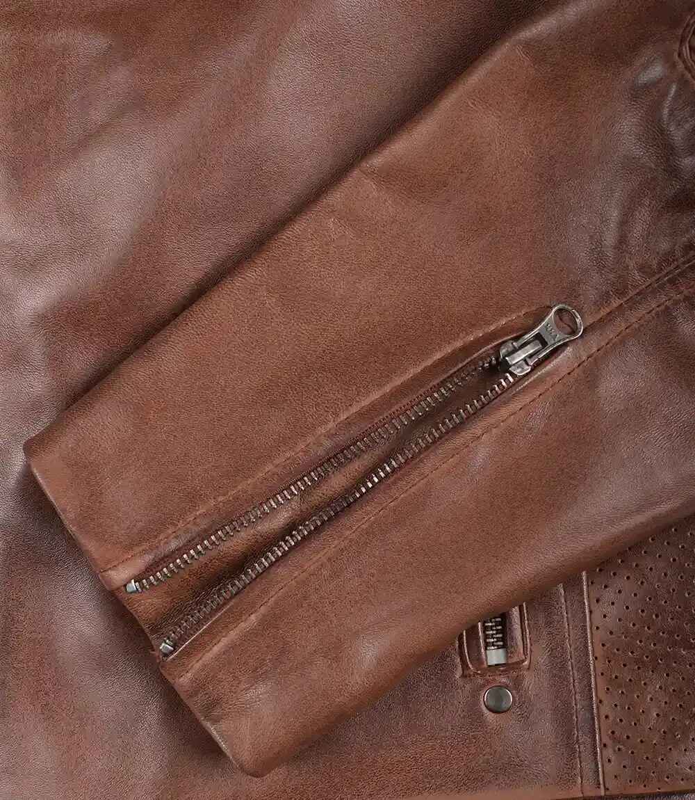 Men Cafe Racer Cognac Brown Leather Jacket
