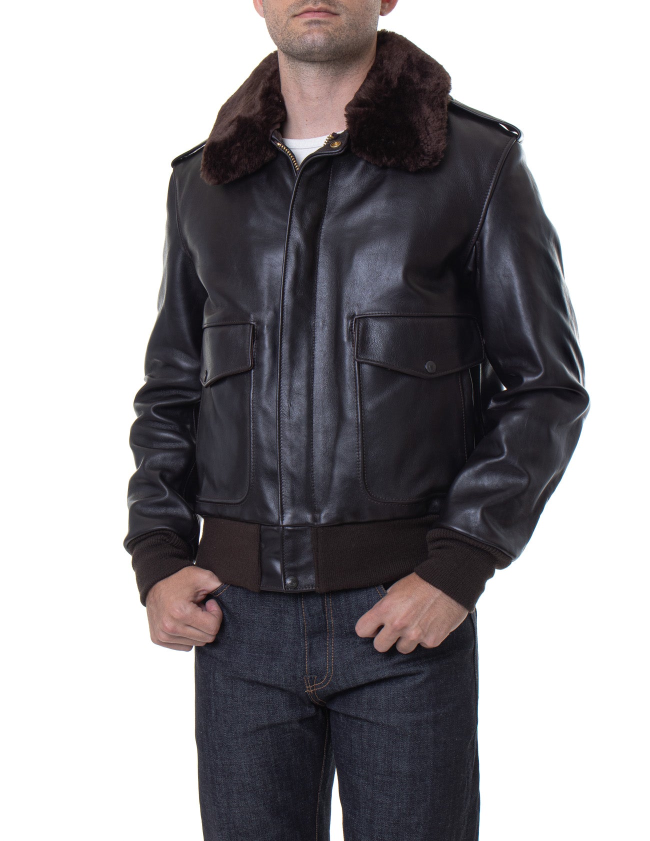 Men's A-2 Naked Cowhide Bomber Leather Flight Jacket