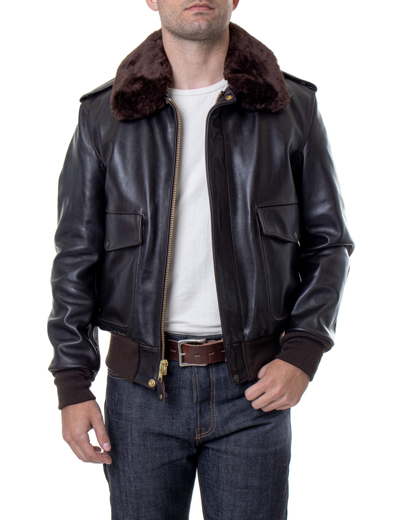 Men's A-2 Naked Cowhide Bomber Leather Flight Jacket