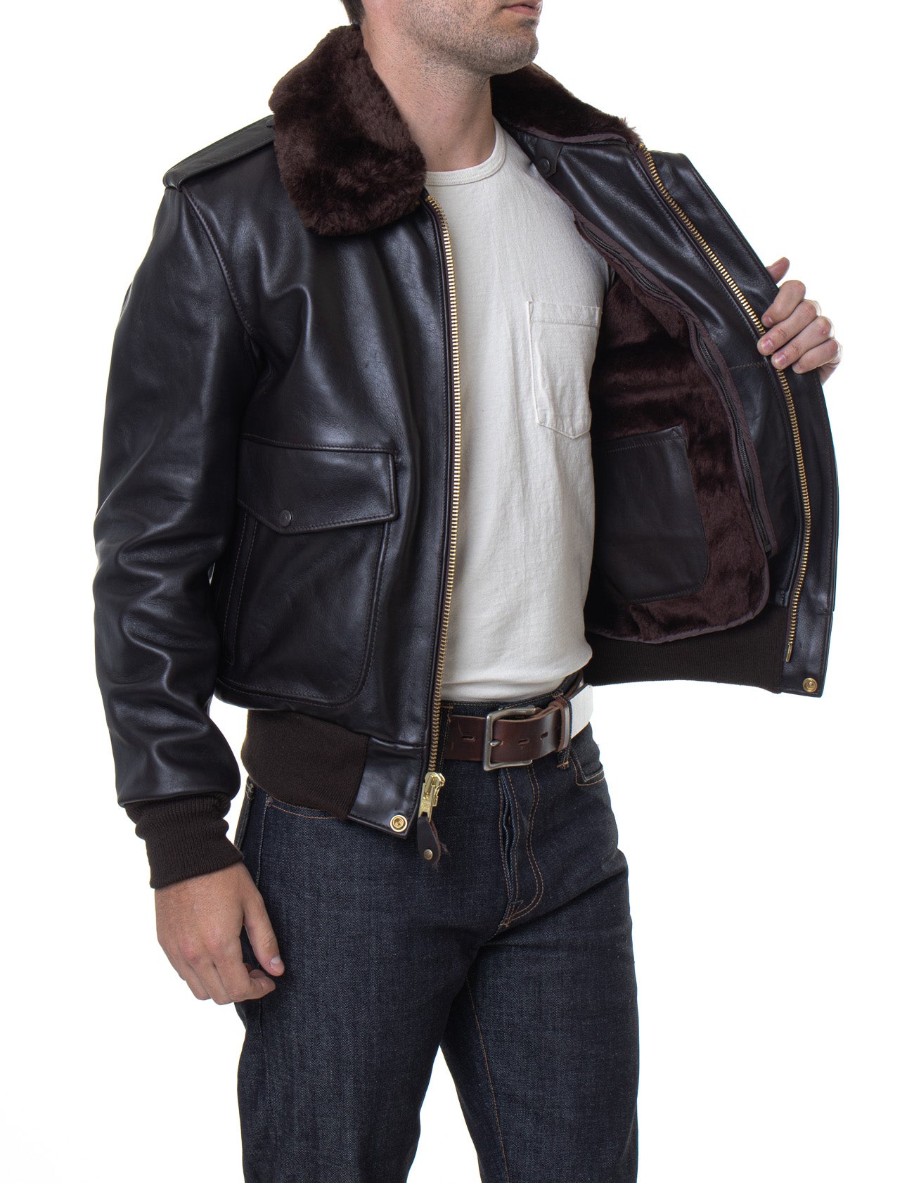 Men's A-2 Naked Cowhide Bomber Leather Flight Jacket