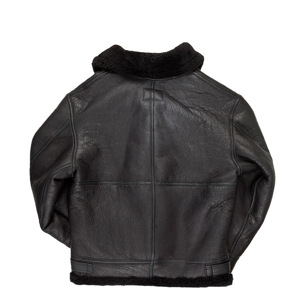 Men's All Black B-3 Hooded Sheepskin Leather Jacket