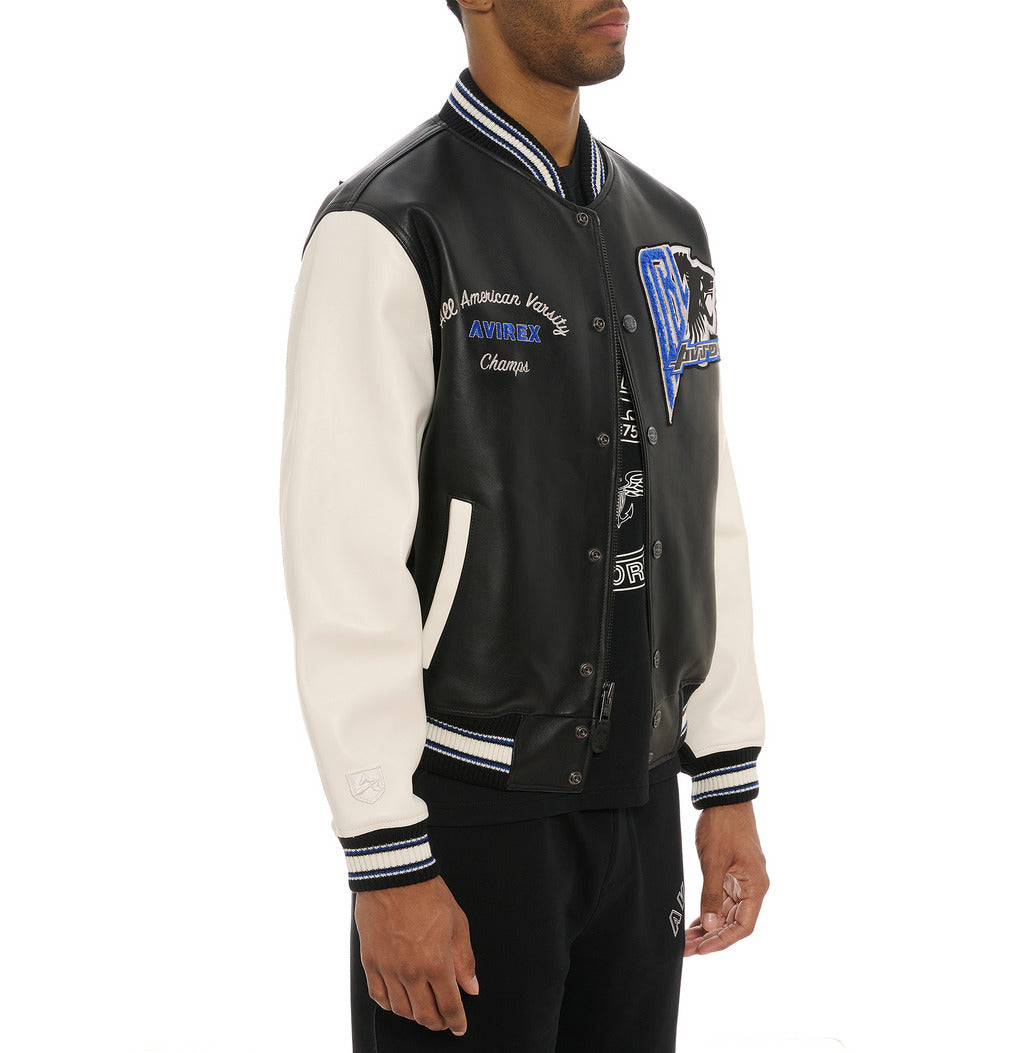 Men's Avirex Leather Varsity Jacket in 4 Colors