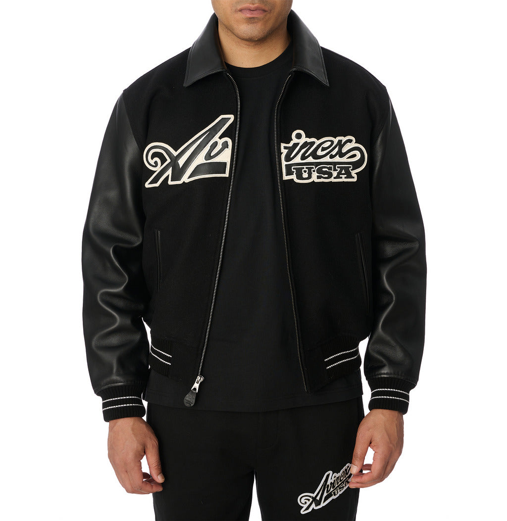Men's Avirex Script Wool Leather Varsity Jacket