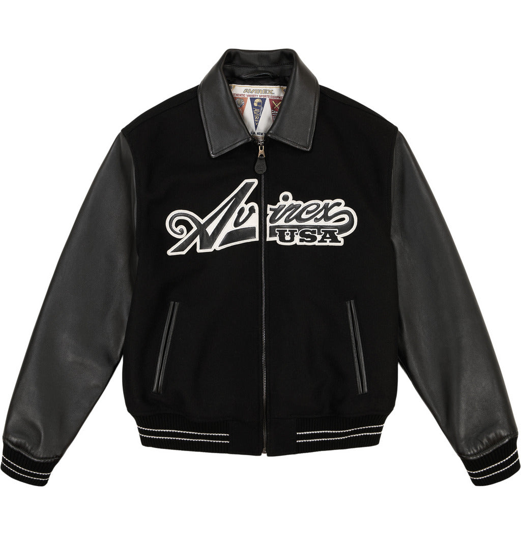 Men's Avirex Script Wool Leather Varsity Jacket