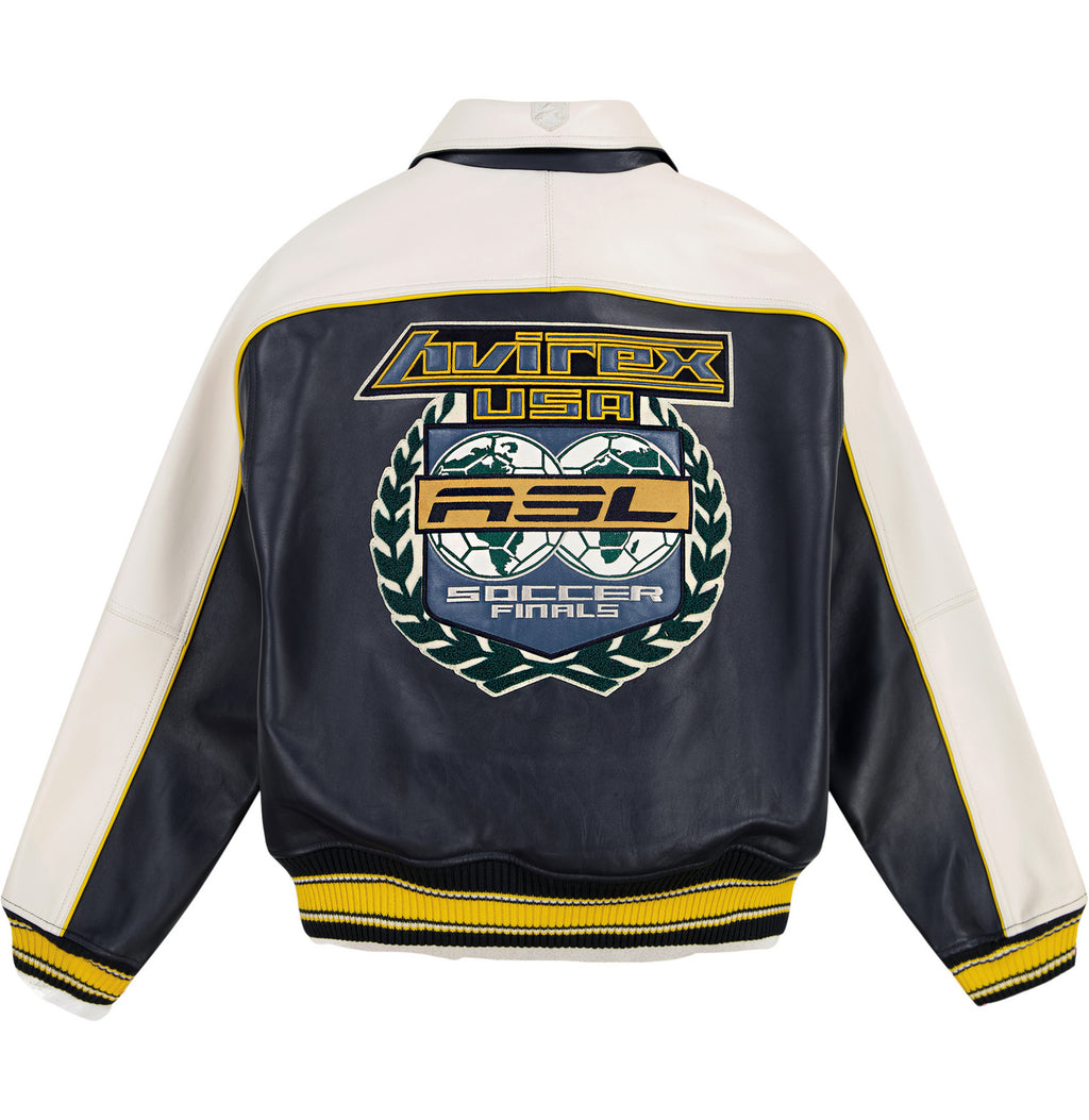Chaqueta universitaria de cuero Avirex Soccer para hombre