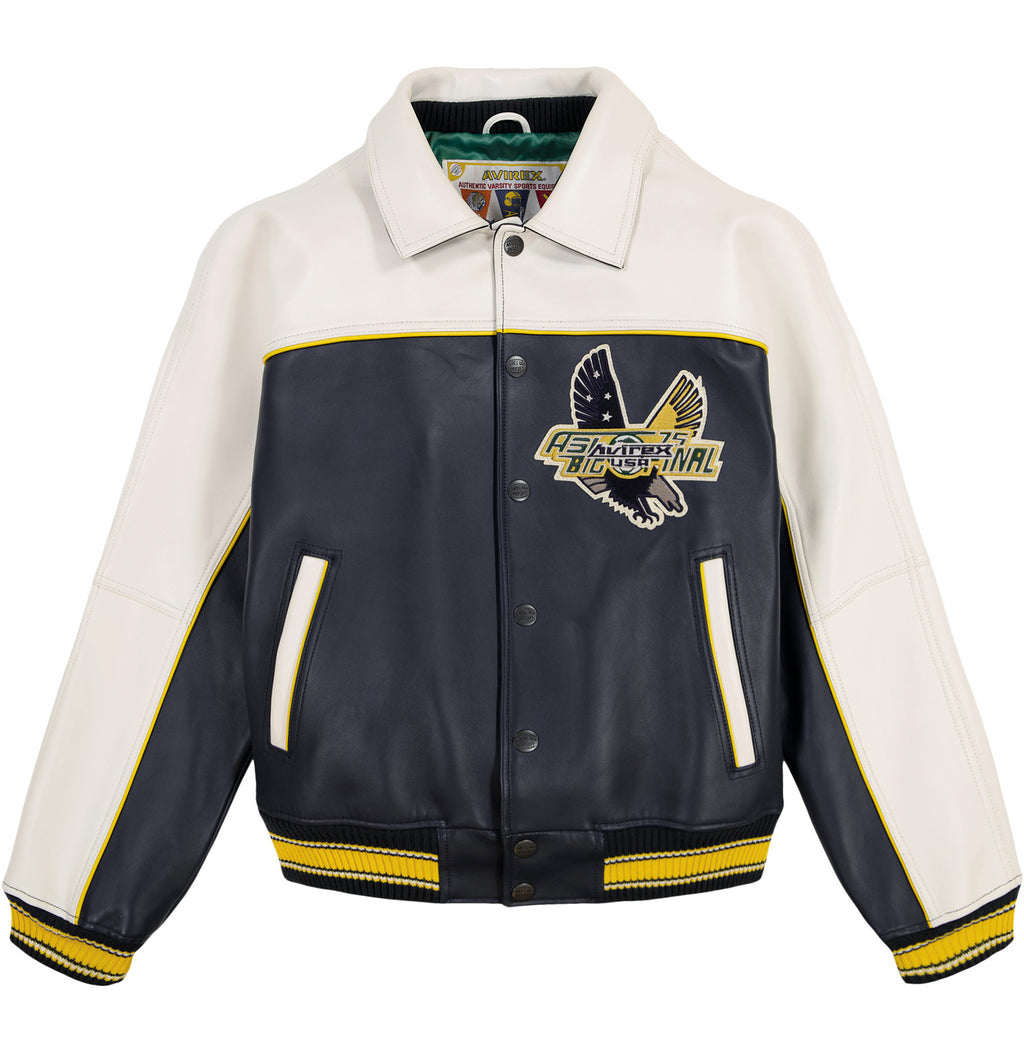 Chaqueta universitaria de cuero Avirex Soccer para hombre
