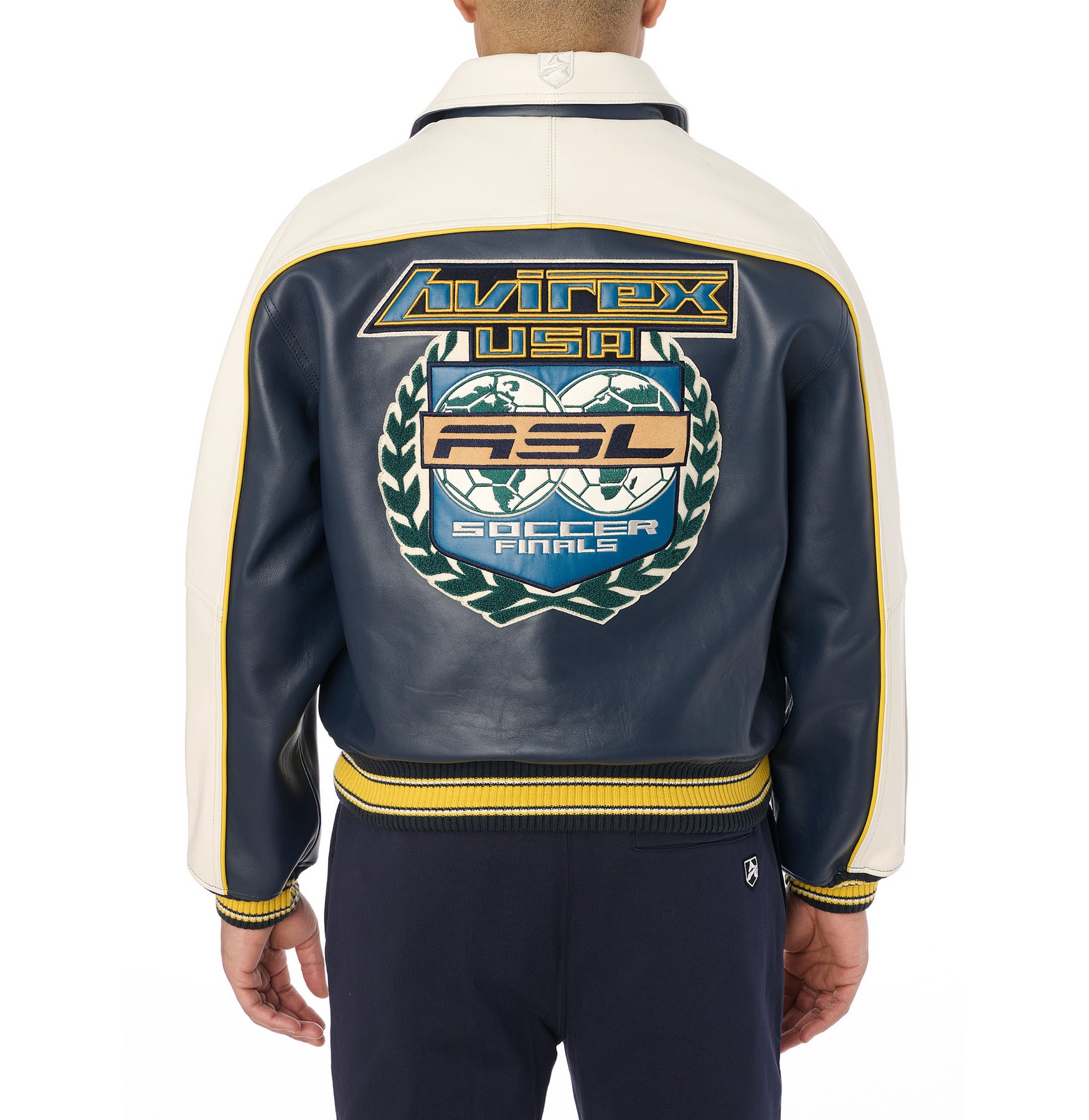 Chaqueta universitaria de cuero Avirex Soccer para hombre