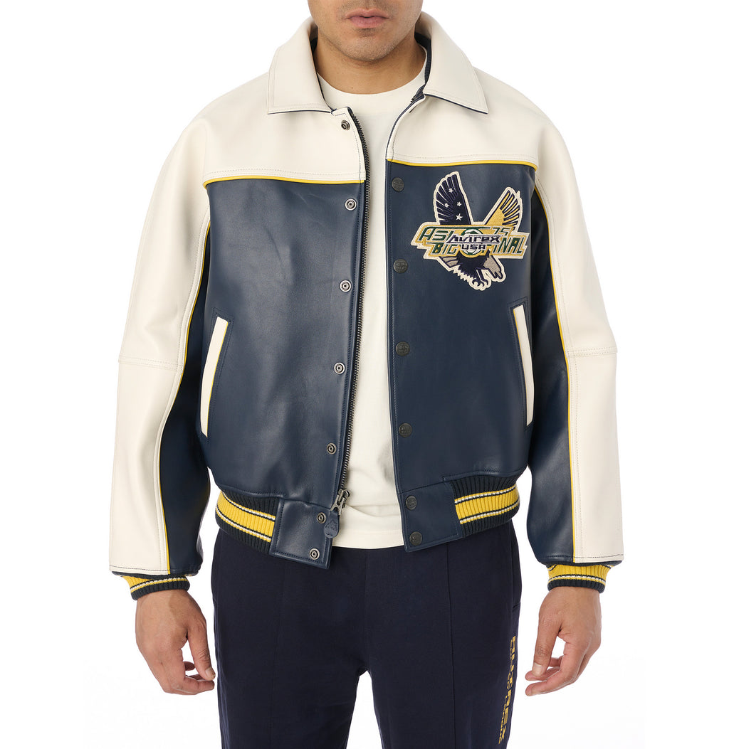 Chaqueta universitaria de cuero Avirex Soccer para hombre