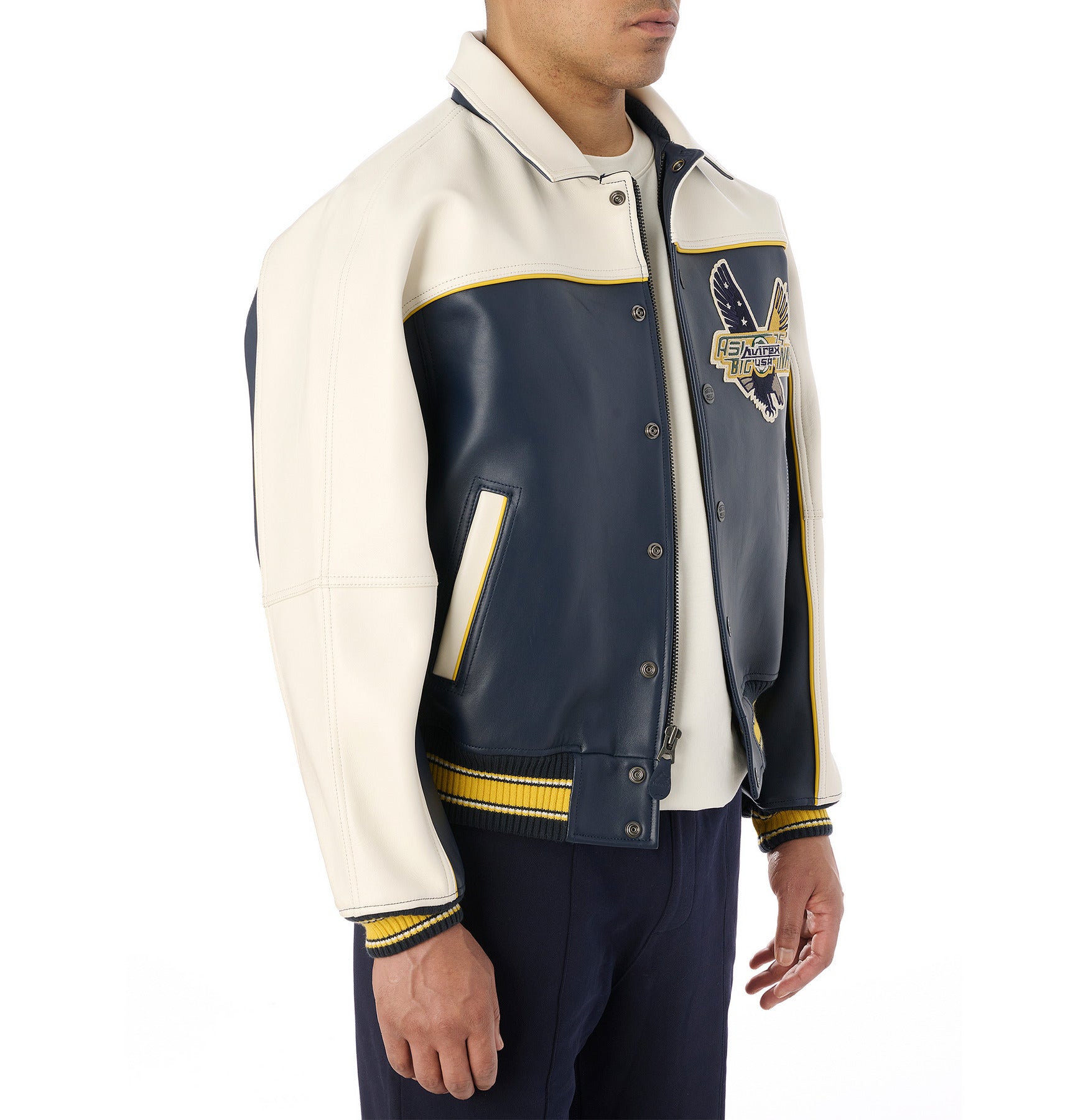 Chaqueta universitaria de cuero Avirex Soccer para hombre