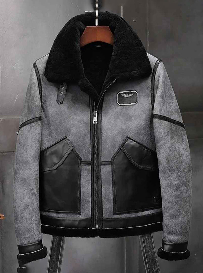 Men's B3 Airforce Flight Fur & Shearling Leather Jacket in Brown