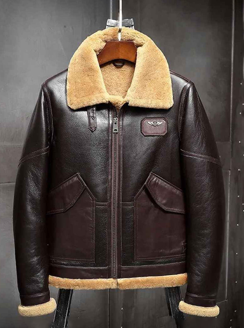 Men's B3 Airforce Flight Fur & Shearling Leather Jacket in Brown