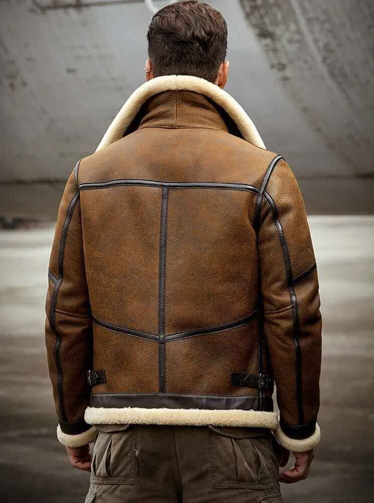 Men's B3 Airforce Flight Fur & Shearling Leather Jacket in Brown