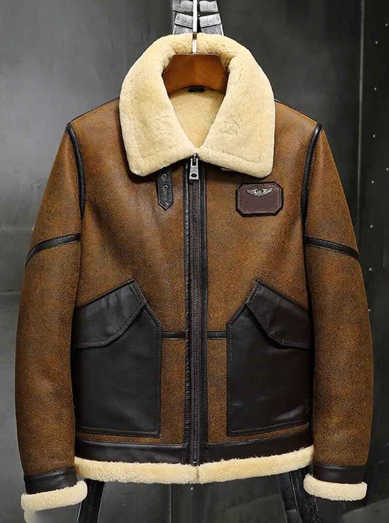 Men's B3 Airforce Flight Fur & Shearling Leather Jacket in Brown