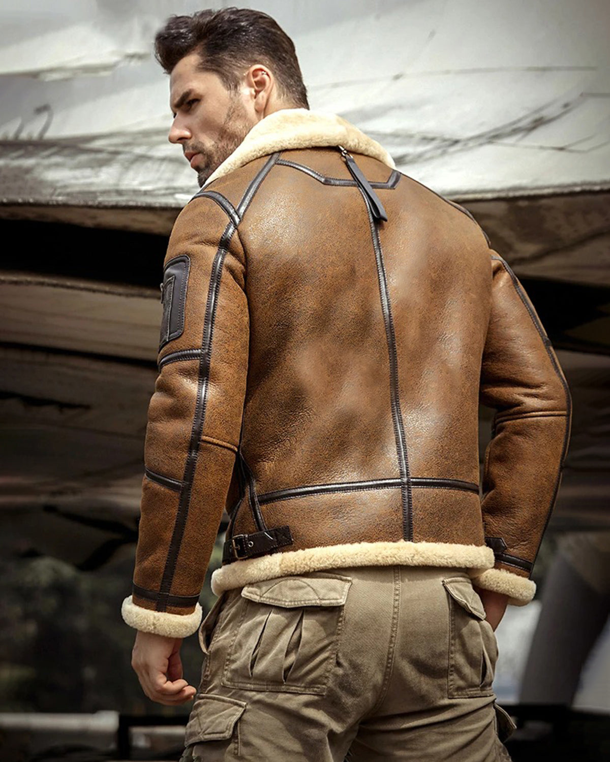 Men's B3 Flight Fur & Shearling Leather Jacket in Brown