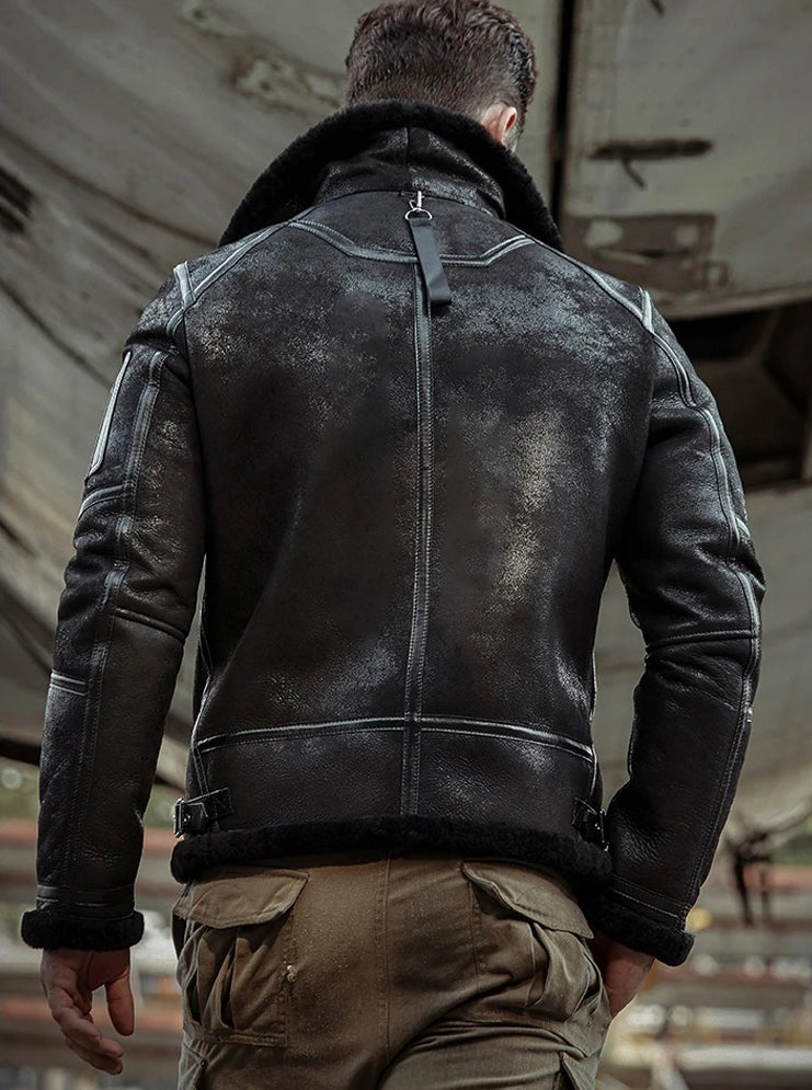 Men's B3 Flight Fur & Shearling Leather Jacket in Black