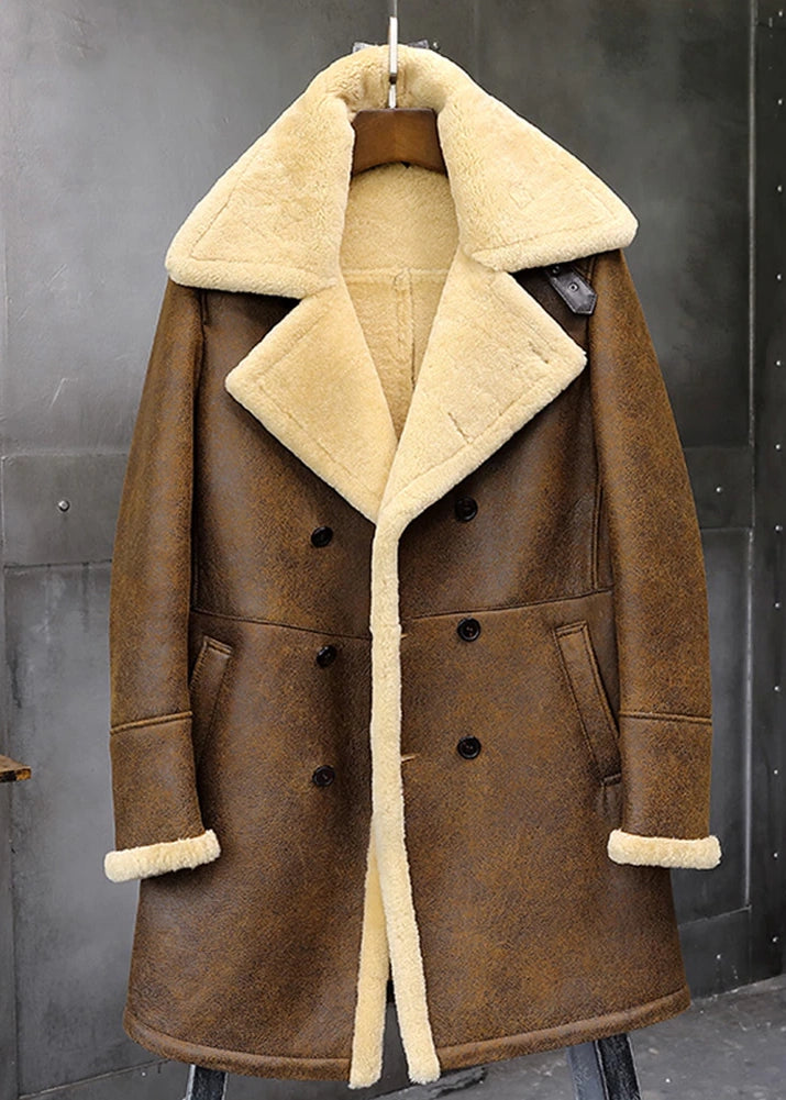 Men's B3 Flight Long Winter Sheepskin Fur & Shearling Coat in Brown