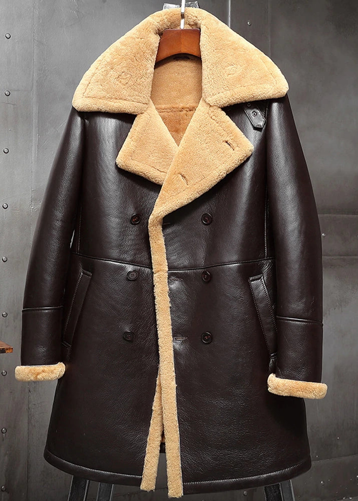 Men's B3 Flight Long Winter Sheepskin Fur & Shearling Coat in Dark Brown