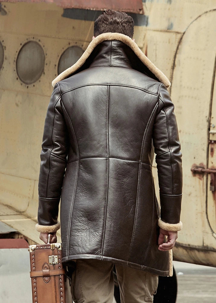Men's B3 Flight Long Winter Sheepskin Fur & Shearling Coat in Black