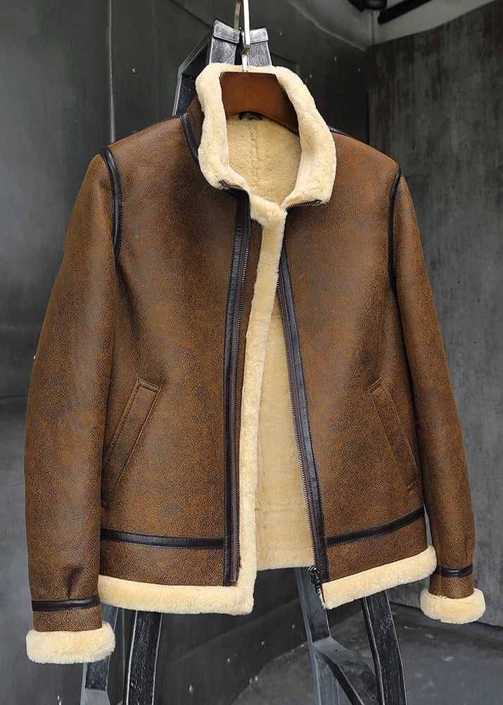 Men's B3 Fur & Shearling Leather Jacket in Brown