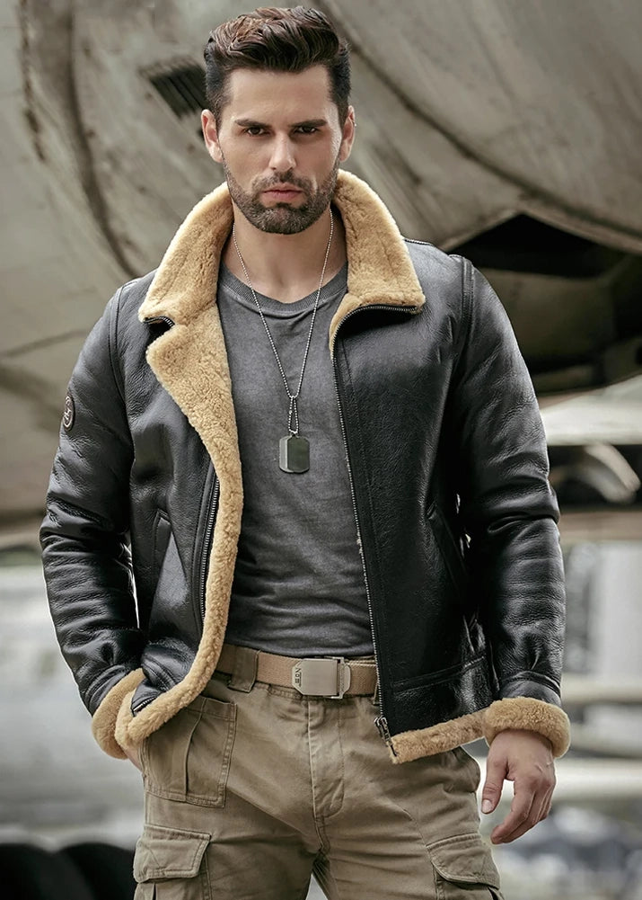 Men's B3 Fur & Shearling Leather Jacket in Dark Brown