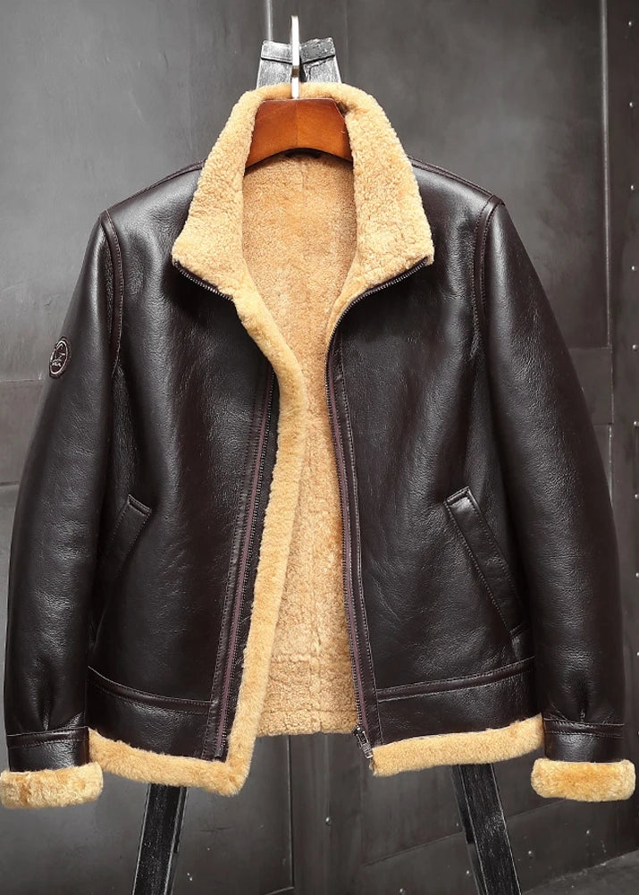 Men's B3 Fur & Shearling Leather Jacket in Dark Brown